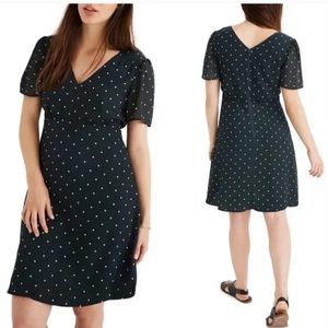 Madewell Dot Smocked Shoulder Dress forest green